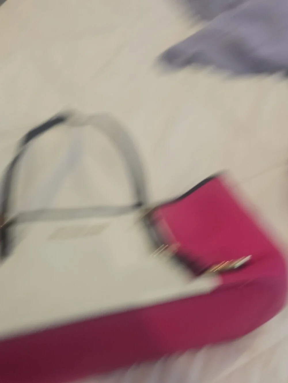 Michael Kors Hot Pink, White and Black Tote with Gold Logo Charm